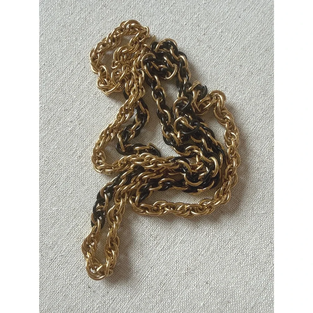 VTG Monet Black‎ Enamel Gold Tone Rope Chain Necklace 30